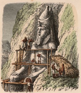 Egipto antiguo: Tallando una estatua del Templo de Abu Simbel, 1866