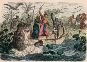 Egipto antiguo: El faraón cazando hipopótamos, 1866
