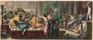 Roma Antigua: Un banquete con una actuación de gladiadores de Heinrich Leutemann