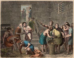 Roma antigua: distribución de alimentos a los esclavos por la noche, 1866