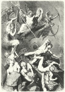 Batalla entre los dioses griegos antiguos y los titanes (grabado) de Heinrich Leutemann
