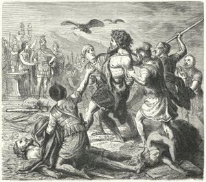 Captura de Tetobod, rey de los teutones, por los romanos después de la Batalla de Aquae Sextiae de Heinrich Leutemann
