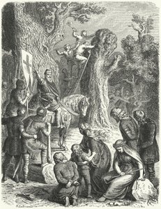 Carlomagno ordena la tala del Irmensaule, árbol sagrado de los sajones, 772 (grabado) de Heinrich Leutemann