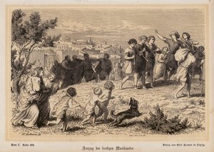 Salida de una compañía de músicos romanos (grabado) de Heinrich Leutemann
