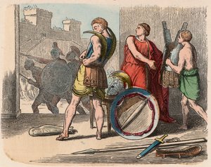 Grecia en la época de las Repúblicas: Guerreros con su armadura de Heinrich Leutemann