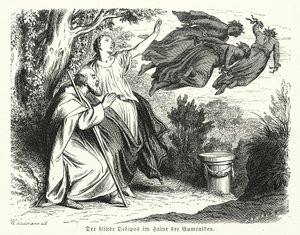 Edipo y Antígona en el bosque de las Euménides (grabado) de Heinrich Leutemann