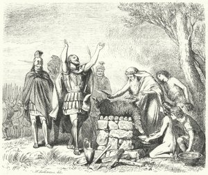 Pausanias haciendo un sacrificio a los dioses antes de la Batalla de Platea, 479 a.C. (grabado) de Heinrich Leutemann