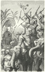 Porus, rey de los Pauravas, revisando sus elefantes de guerra de Heinrich Leutemann
