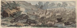 Tigres de Tasmania atacando ovejas en Tasmania de Heinrich Leutemann