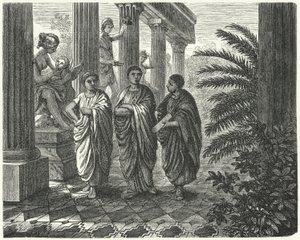 El emperador romano Augusto, Gayo Mecenas y Virgilio de Heinrich Leutemann