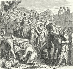 El entierro de Alarico I, Rey de los Visigodos, en el lecho del río Busento, 410 de Heinrich Leutemann