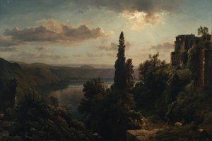 Vista del lago Nemi en las colinas de Alban cerca de Roma de Heinrich Louis Theodor Gurlitt