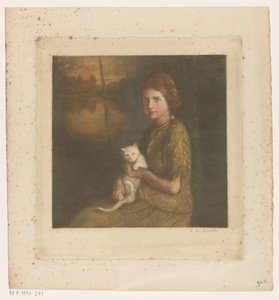 Chica con un gato en el regazo de Heinrich M. Krabbé (signed by artist)