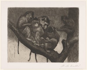 Cinco monos en un árbol de Heinrich M. Krabbé (signed by artist)