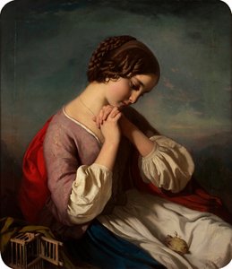 niña con pájaro muerto de Heinrich Schlesinger