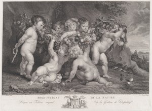 Siete putti llevando una guirnalda de frutas de Heinrich Schmitz