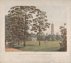 Vista en los jardines de Kew del Alhambra y la Pagoda, 1813 de Heinrich Schutz