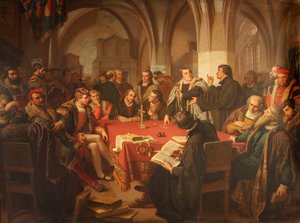 August Noack diálogo religioso en el castillo de Marburgo 1869 sin marco de Heinrich Stürzl