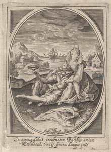 Una pareja sentada en el suelo, el hombre sosteniendo una copa y recostado contra... de Heinrich Ulrich