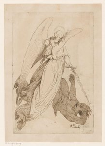 Ángel levanta a una santa y vence a un demonio de Heinrich Vianden