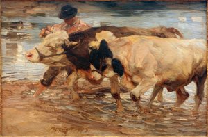 Mozo con vaca y buey de Heinrich von Zügel