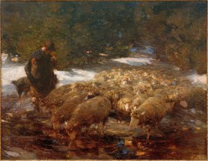 Pastor con ovejas en el paisaje de Heinrich von Zügel
