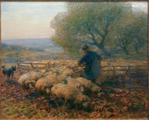 Ovejas saliendo del corral de Heinrich von Zügel