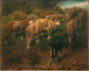 Ovejas con perro negro de Heinrich von Zügel