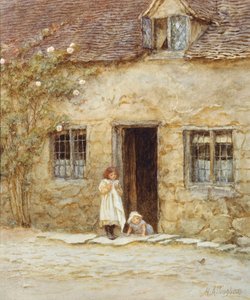 En la Puerta de la Cabaña de Helen Allingham