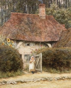 En la Puerta de la Cabaña de Helen Allingham