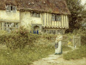 Junto a la puerta de la iglesia vieja, Smarden, Kent de Helen Allingham