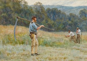 Cortando heno en las colinas de Surrey de Helen Allingham