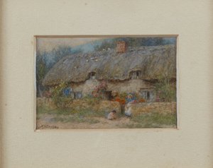 Cabaña Gris con Techo de Paja