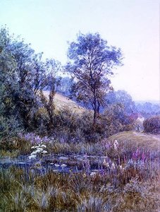 Recogiendo flores junto al estanque de Helen Allingham