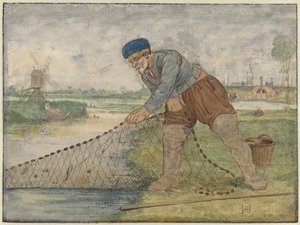 Un pescador recogiendo su red