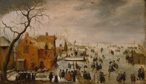 Holandés: IJslandschap / Patinaje sobre hielo Paisaje invernal con numerosos patinadores