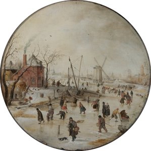 Río helado con patinadores