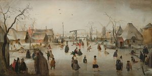 Patinaje sobre hielo en un pueblo de Hendrick Avercamp