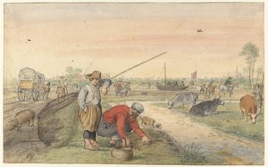 Paisaje con dos pescadores de anguilas junto a una acequia de Hendrick Avercamp