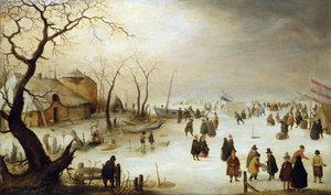 Paisaje invernal con figuras y tiendas sobre el hielo