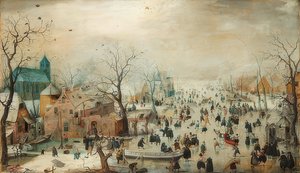 Paisaje invernal con patinadores