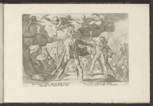 Ataque de los Gigantes en el Mundo de los Dioses Metamorfosis de Ovidio (título de la serie) Recreaciones de P. Ovidius Naso (título de la serie) de Hendrick Goltzius (workshop of)