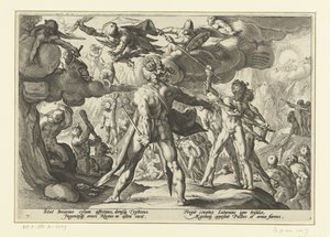 Ataque de los Gigantes en el Mundo de los Dioses Metamorfosis de Ovidio (título de la serie) de Hendrick Goltzius (workshop of)