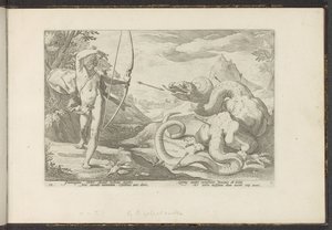 Apolo mata a la serpiente gigante Pitón Metamorfosis de Ovidio (título de la serie) Recreaciones de P. Ovidius Naso (título de la serie) de Hendrick Goltzius (workshop of)