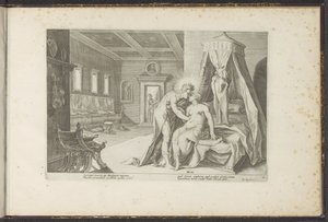 Apolo seduce a Leucotea Metamorfosis de Ovidio (título de la serie) Recreaciones de P. Ovidius Naso (título de la serie) de Hendrick Goltzius (workshop of)