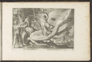Cadmus siembra los dientes del dragón Metamorfosis de Ovidio (título de la serie) Recreaciones de P. Ovidius Naso (título de la serie) de Hendrick Goltzius (workshop of)