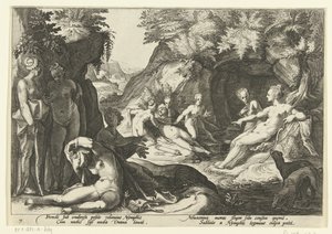Diana descubre el embarazo de Calisto. Metamorfosis de Ovidio (título de la serie) de Hendrick Goltzius (workshop of)