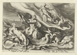 Juno se queja con Thetis y Oceanus Metamorfosis de Ovidio (título de la serie) de Hendrick Goltzius (workshop of)