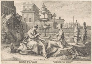 Juno se acerca a Semele disfrazado de Beroe Metamorfosis de Ovidio (título de la serie)