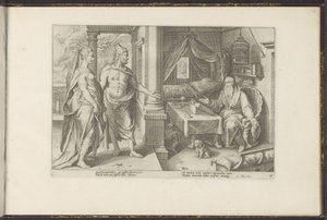 Juno y Júpiter piden consejo a Tiresias Metamorfosis de Ovidio (título de la serie) Recreaciones de P. Ovidius Naso (título de la serie) de Hendrick Goltzius (workshop of)